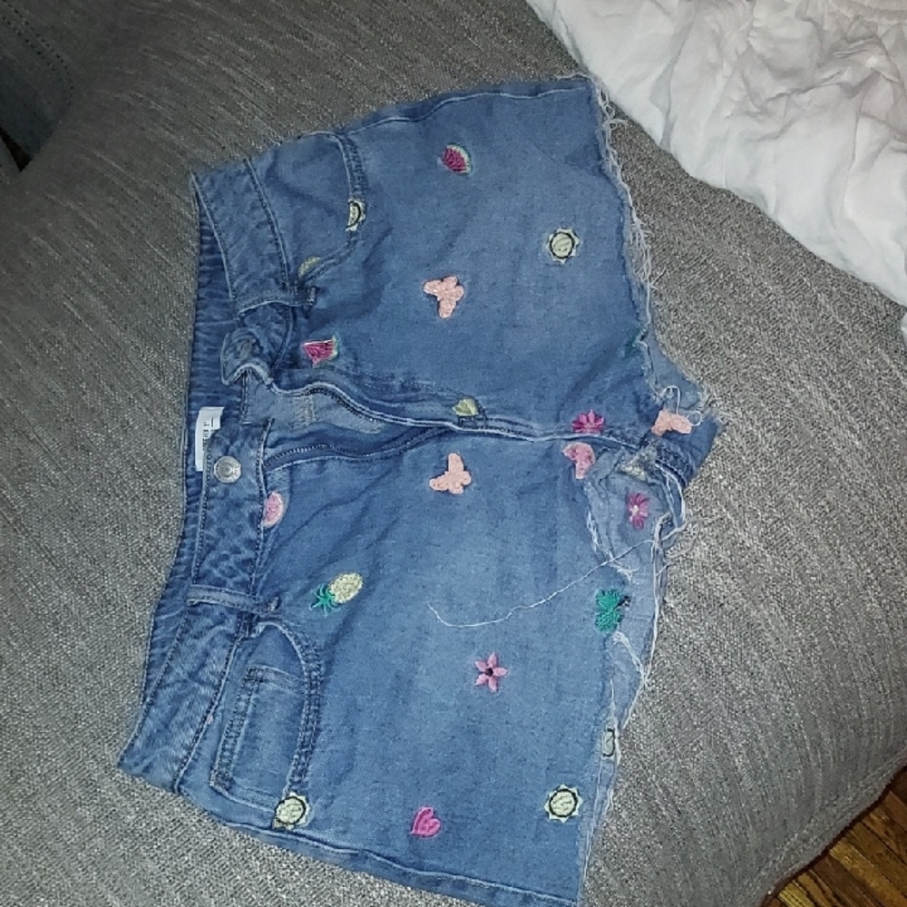 Embroidered Denim Shorts